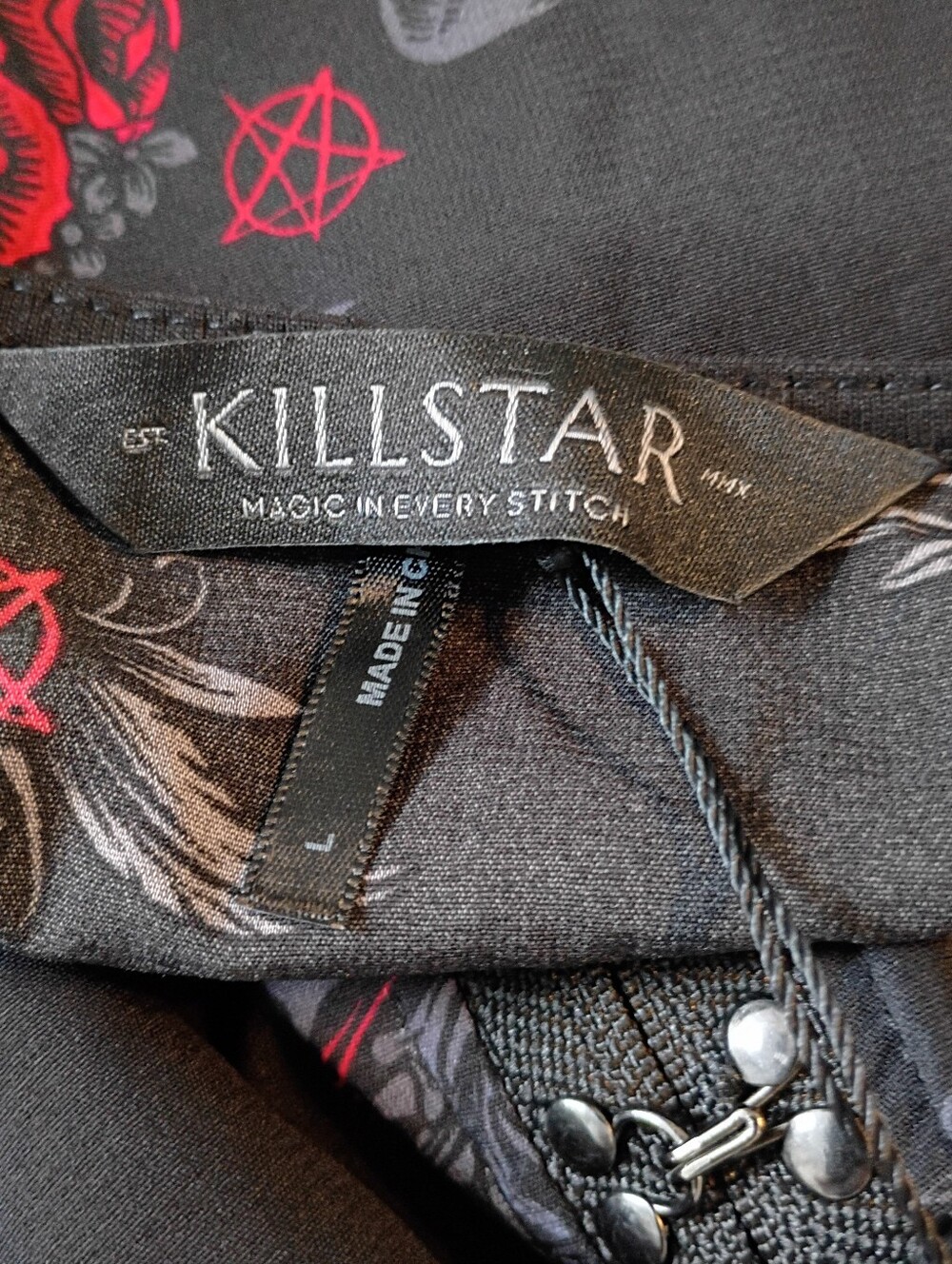 Killstar Hail Pandora Maxi Dress Black Red Skull Pentagram Goth Size Large NWT - Picture 14 of 16